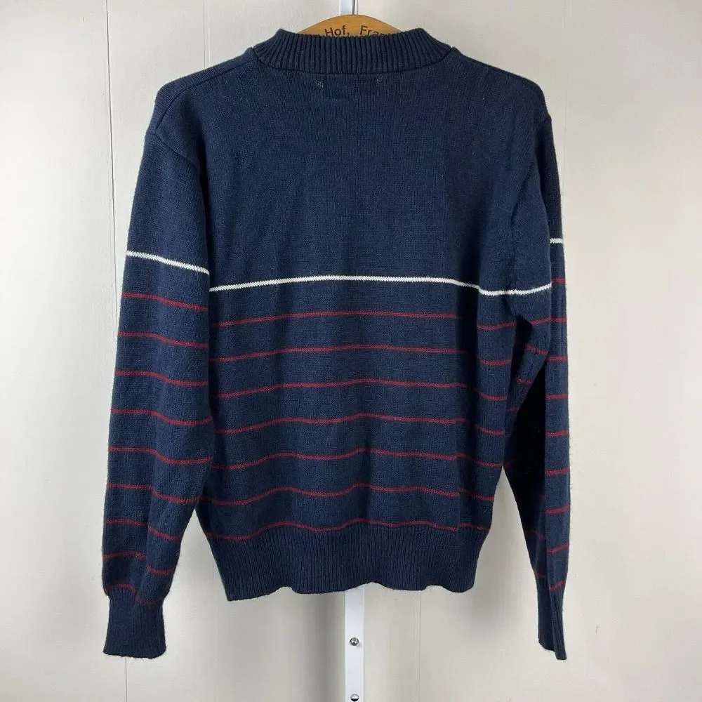 Vintage Tournament by Arrow Sweater Mens Large Navy Blue Red Stripe‎ Acrylic
